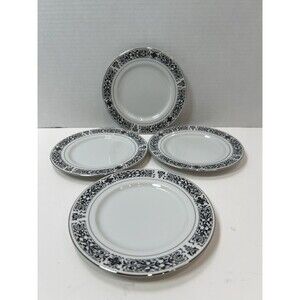 Executive House Prestige Fine China Bread Butter Dish Black Floral Scroll Set 4